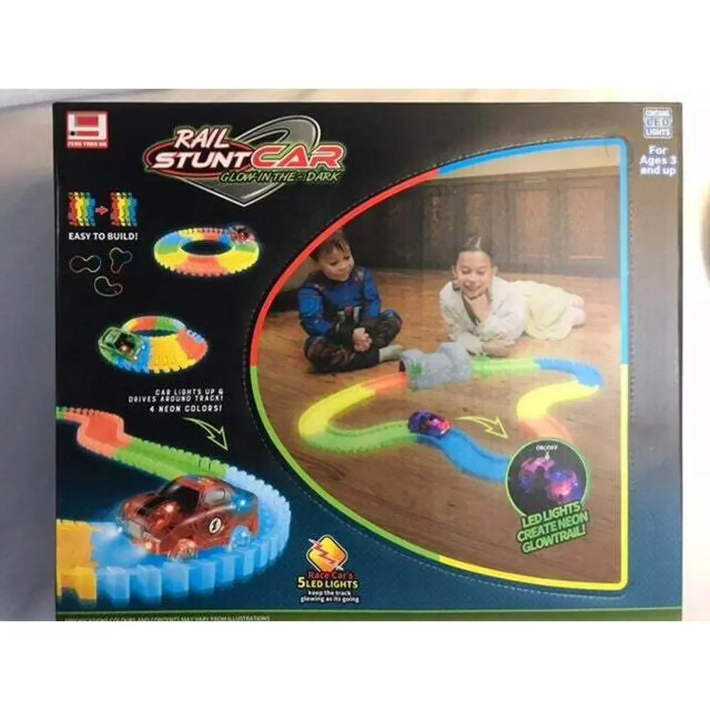 Rail Stunt Car Glow in the Dark LED lights create neon contrail 169 pieces
